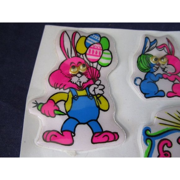 Neon Easter Puffy Stickers Google Eyes Vintage Single Open Sheet GUC - Picture 6 of 16